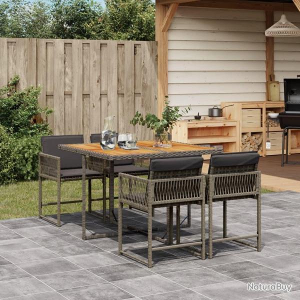 Ensemble � manger de jardin 5 pcs coussins gris r�sine tress�e