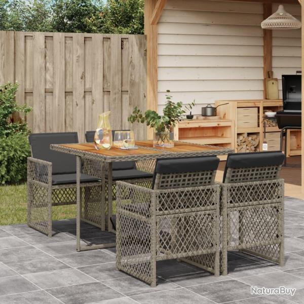 Ensemble � manger de jardin 5 pcs coussins gris r�sine tress�e