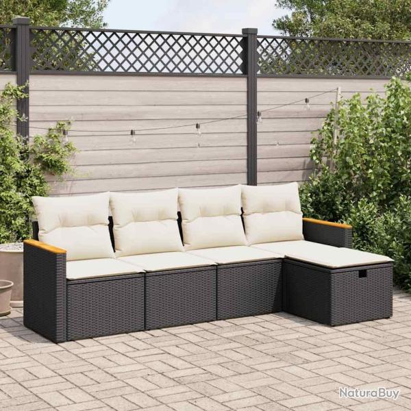 Salon de jardin 5 pcs avec coussins noir r�sine tress�e