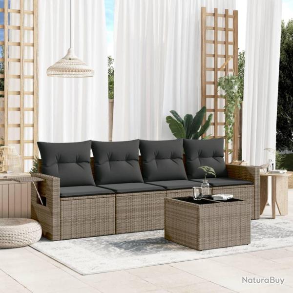 Salon de jardin 5 pcs avec coussins gris r�sine tress�e