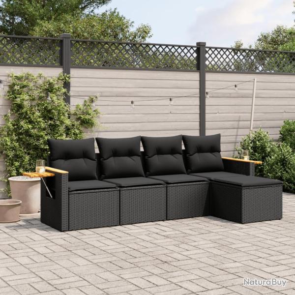 Salon de jardin 5 pcs avec coussins noir r�sine tress�e