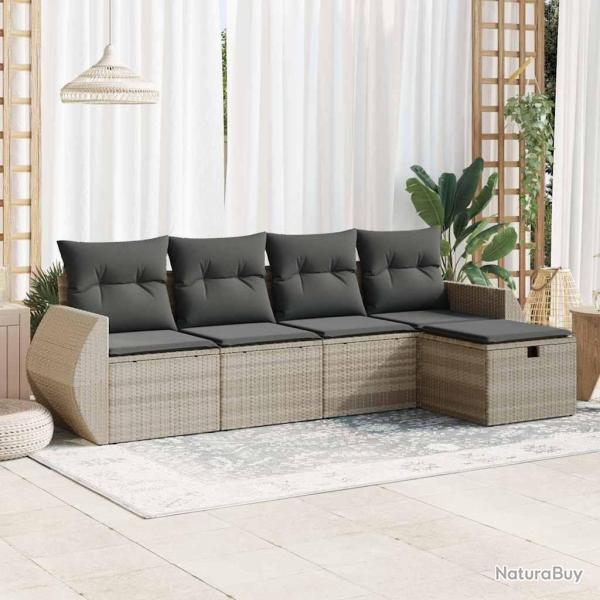 Salon de jardin 5 pcs avec coussins gris clair r�sine tress�e alsavelo
