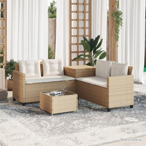 Canap� de jardin avec table et coussins en forme de L beige alsavelo