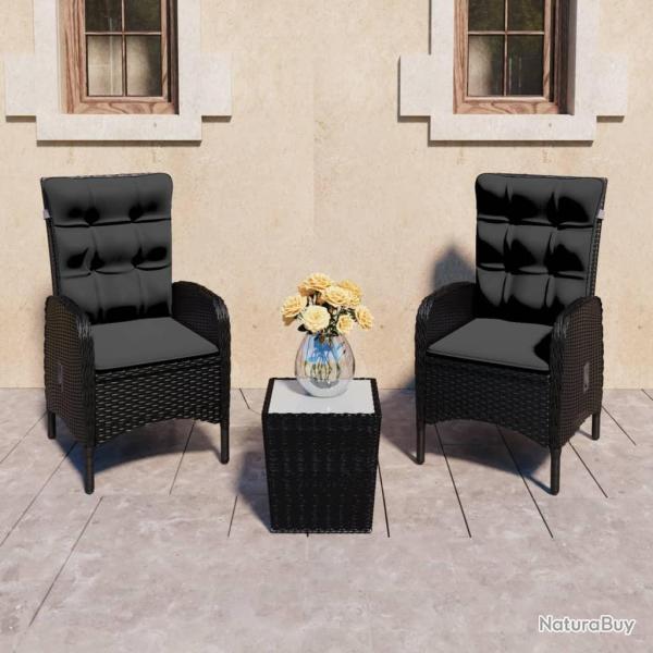 bistro de jardin 3 pcs R�sine tress�e et verre Noir alsavelo
