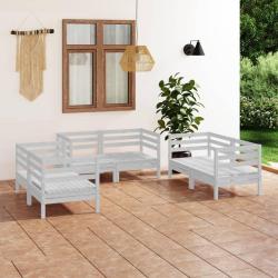 Salon de jardin 6 pcs Blanc Bois de pin massif alsavelo