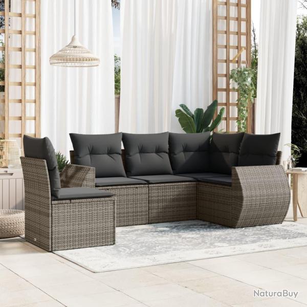 Salon de jardin 5 pcs avec coussins gris r�sine tress�e