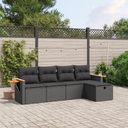 Salon de jardin 5 pcs avec coussins noir r&eacute;sine tress&eacute;e
