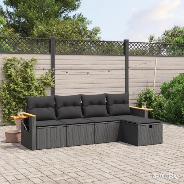 Salon de jardin 5 pcs avec coussins noir r�sine tress�e