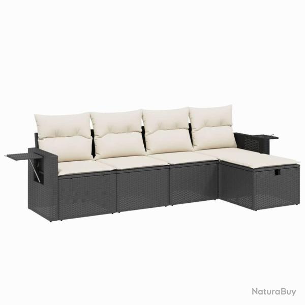 Salon de jardin 5 pcs avec coussins noir r�sine tress�e