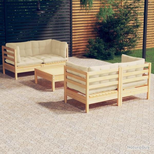 Salon de jardin 5 pcs avec coussins cr�me bois de pin
