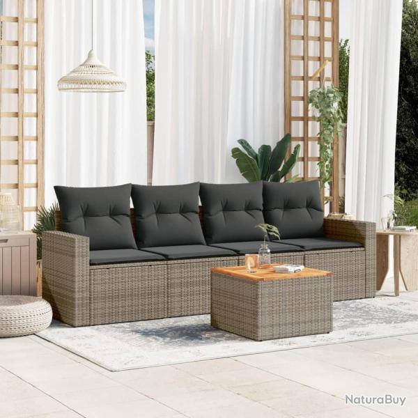 Salon de jardin 5 pcs avec coussins gris r�sine tress�e