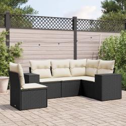 Salon de jardin 5 pcs avec coussins noir r&eacute;sine tress&eacute;e