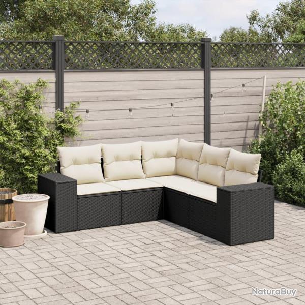 Salon de jardin 5 pcs avec coussins noir r�sine tress�e