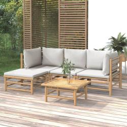 Salon de jardin 5 pcs avec coussins gris clair bambou alsavelo