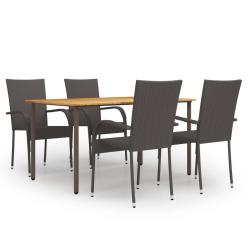 Ensemble &agrave; manger de jardin 5 pcs R&eacute;sine tress&eacute;e Marron
