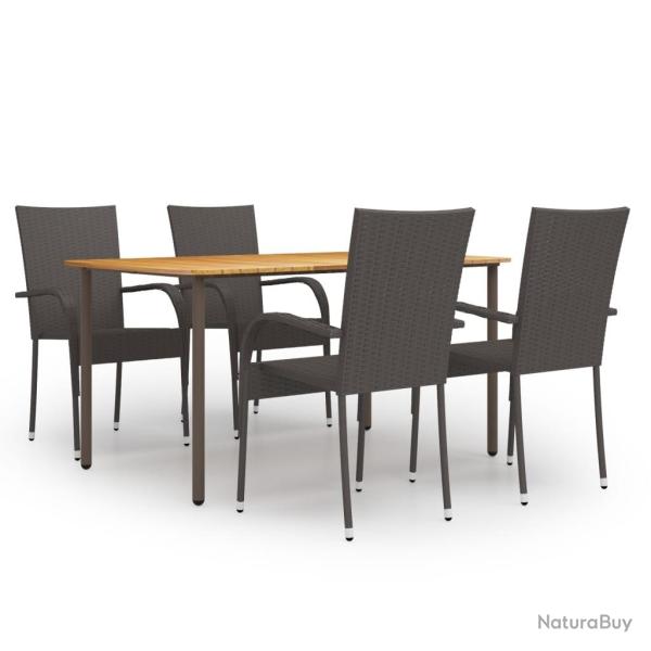 Ensemble � manger de jardin 5 pcs R�sine tress�e Marron