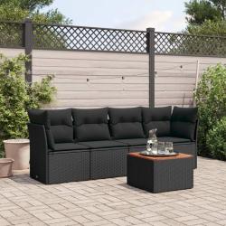 Salon de jardin 5 pcs avec coussins noir r&eacute;sine tress&eacute;e
