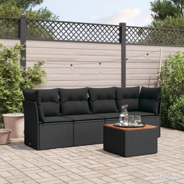Salon de jardin 5 pcs avec coussins noir r�sine tress�e