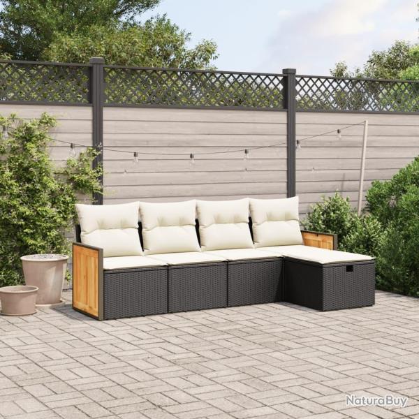 Salon de jardin 5 pcs avec coussins noir r�sine tress�e