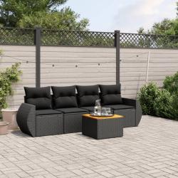 Salon de jardin 5 pcs avec coussins noir r&eacute;sine tress&eacute;e