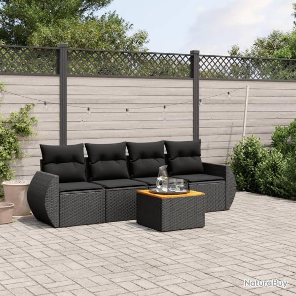 Salon de jardin 5 pcs avec coussins noir r�sine tress�e
