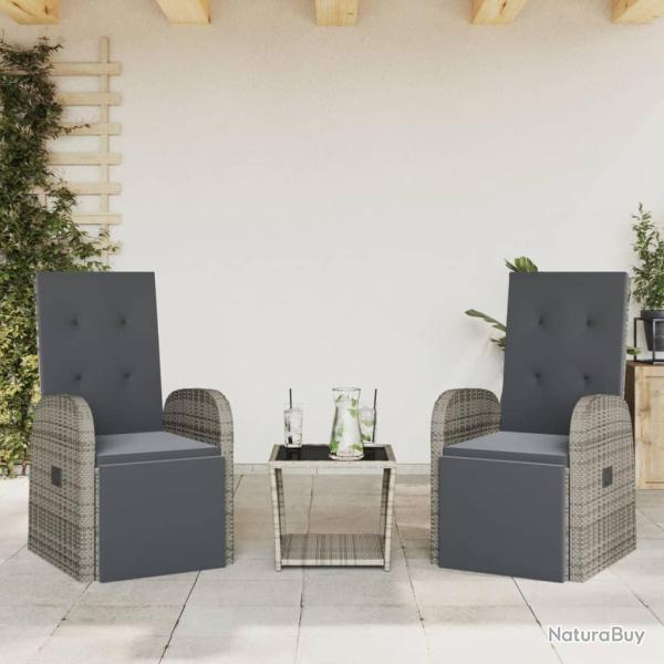 Ensemble � manger de jardin 3 pcs coussins gris r�sine tress�e