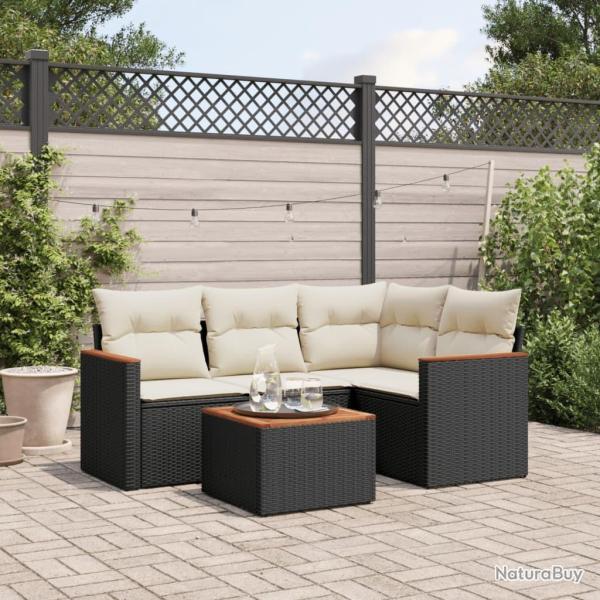 Salon de jardin 5 pcs avec coussins noir r�sine tress�e