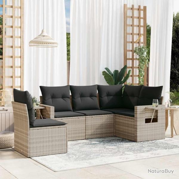 Salon de jardin 5 pcs avec coussins gris clair r�sine tress�e