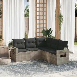 Salon de jardin 5 pcs avec coussins gris clair r&eacute;sine tress&eacute;e