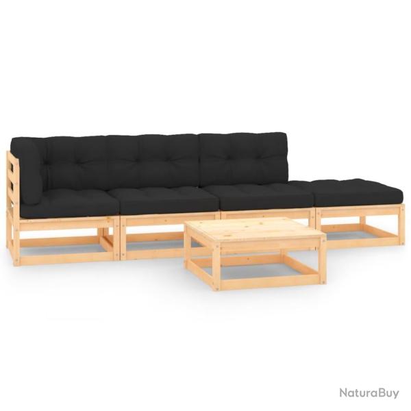 Salon de jardin 5 pcs avec coussins Bois de pin massif alsavelo