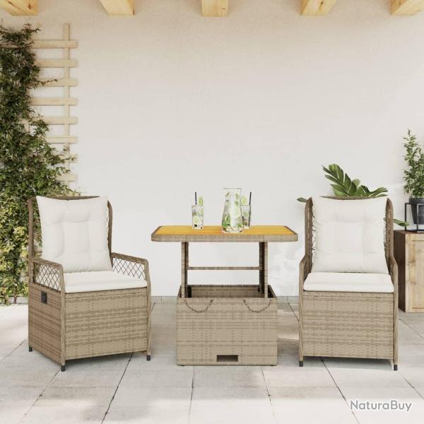 Ensemble � manger de jardin et coussins 3 pcs Beige poly rotin alsavelo