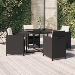 Ensemble &agrave; d&icirc;ner de jardin avec coussins 5 pcs poly rotin noir