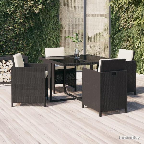 Ensemble � d�ner de jardin avec coussins 5 pcs poly rotin noir
