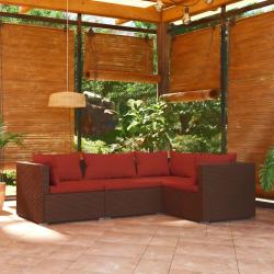 Salon de jardin 4 pcs avec coussins R&eacute;sine tress&eacute;e Marron