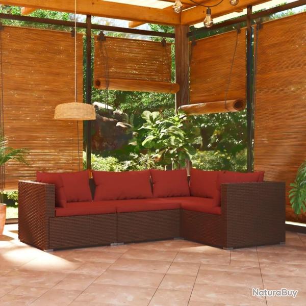 Salon de jardin 4 pcs avec coussins R�sine tress�e Marron