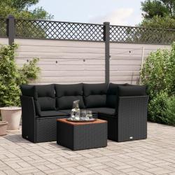 Salon de jardin 5 pcs avec coussins noir r&eacute;sine tress&eacute;e