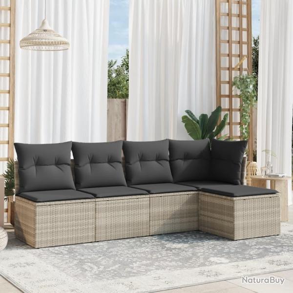 Salon de jardin 5 pcs avec coussins gris clair r�sine tress�e