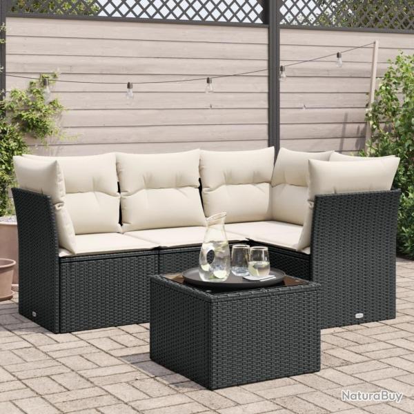 Salon de jardin 5 pcs avec coussins noir r�sine tress�e