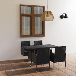 Ensemble &agrave; manger de jardin 5 pcs R&eacute;sine tress&eacute;e Noir