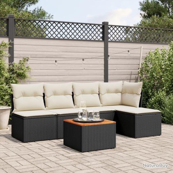 Salon de jardin 6 pcs avec coussins noir r�sine tress�e
