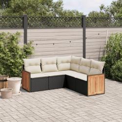 Salon de jardin 5 pcs avec coussins noir r&eacute;sine tress&eacute;e