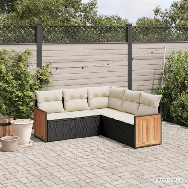 Salon de jardin 5 pcs avec coussins noir r�sine tress�e