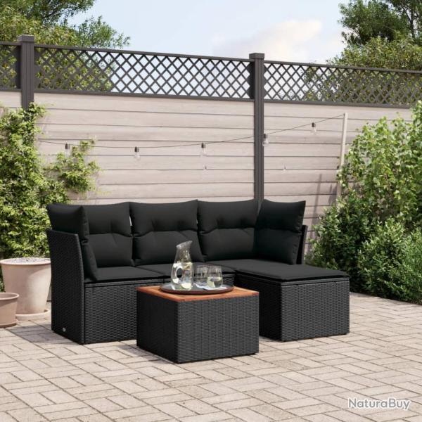 Salon de jardin 5 pcs avec coussins noir r�sine tress�e