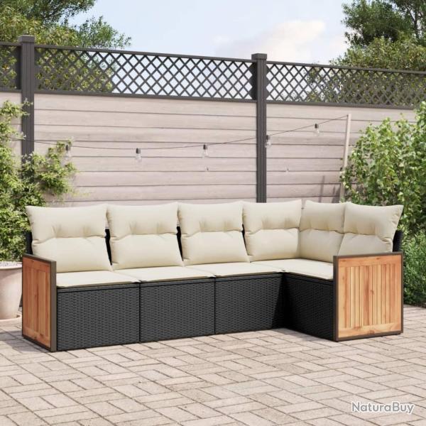 Salon de jardin 5 pcs avec coussins noir r�sine tress�e
