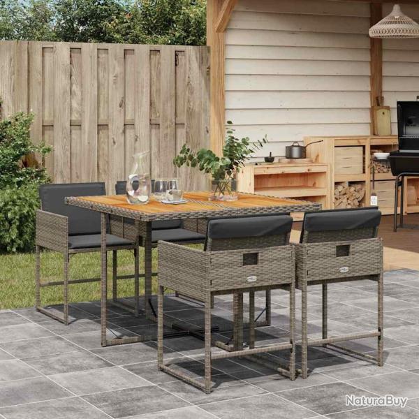 Ensemble � manger de jardin 5 pcs coussins gris r�sine tress�e