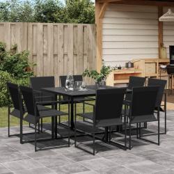 Ensemble &agrave; manger de jardin 9 pcs noir textil&egrave;ne alsavelo
