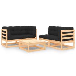 Salon de jardin 5 pcs avec coussins Bois de pin massif alsavelo
