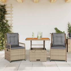 Ensemble &agrave; manger de jardin et coussins 3 pcs Beige poly rotin alsavelo