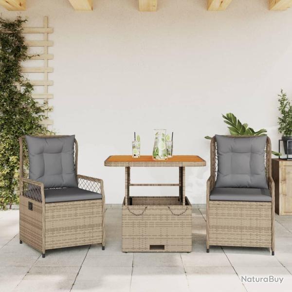 Ensemble � manger de jardin et coussins 3 pcs Beige poly rotin