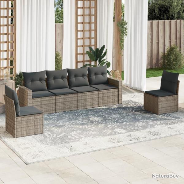 Salon de jardin 6 pcs avec coussins gris r�sine tress�e alsavelo